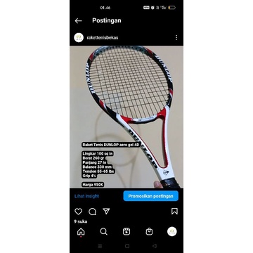 Raket Tenis DUNLOP aerogel 4D + grip hitam 3pcs