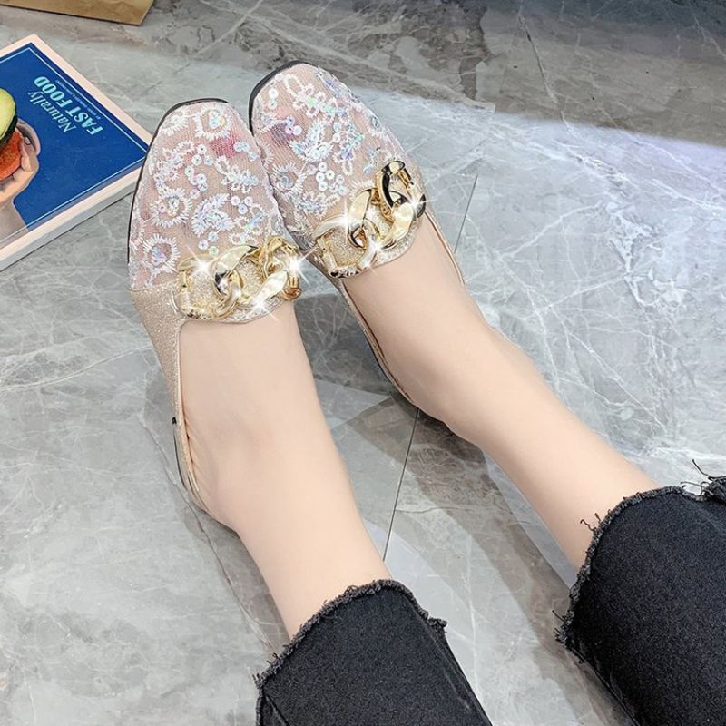 DDS23547 Sepatu Slop Wanita Fashion Import Sandal Mules Retro Chain Beryl Slip On Bisa COD (With Box)