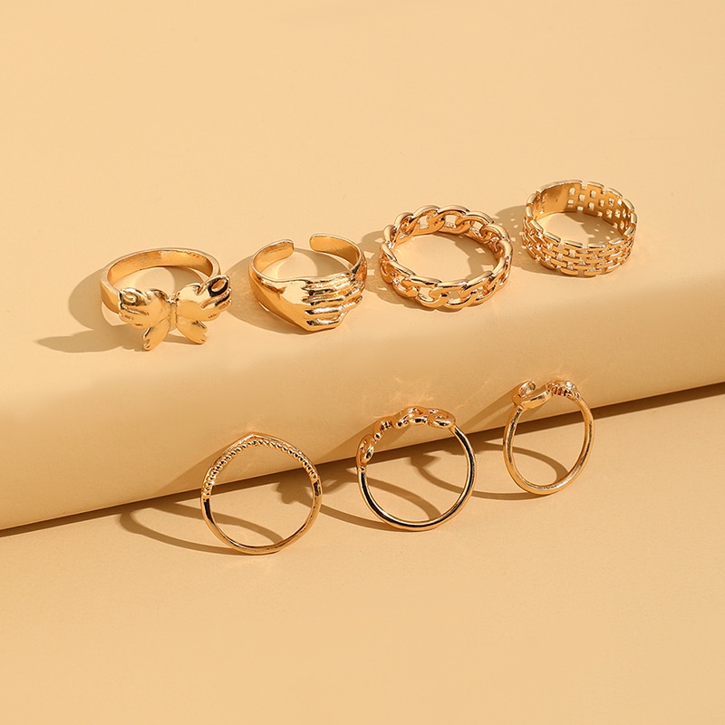 Elegan Ins Angin Rantai Strip Matahari Bulan Surat Cinta Ambil Cincin Paduan Kupu-Kupu Cincin Set