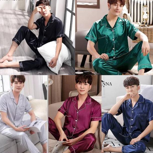 MURAH MERIAH Stelan Cp piyama baju tidur cowok satin polos