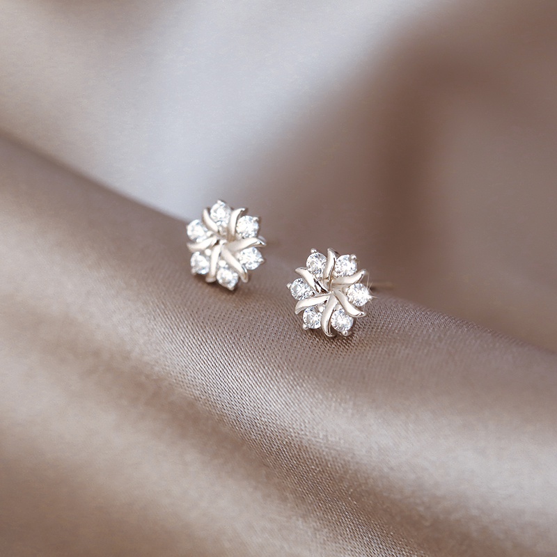 925jarum Perak Snowflake Ear Stud Kristal Bunga Anting Mini Temperamen Canggih Earring Hadiah