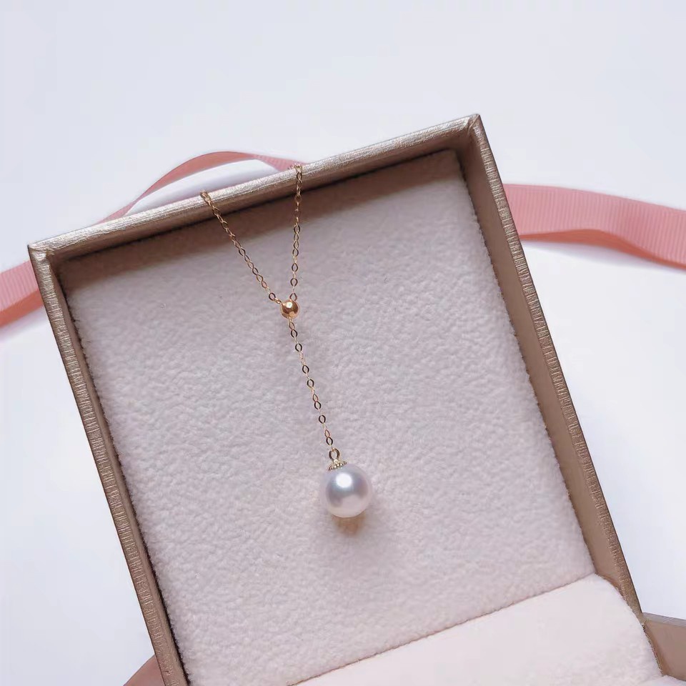 Kalung Mutiara Bentuk Y Adjustable |  Kalung Rantai Clavicle Bahan Titanium Steel 18K Warna Rose Gold | Perhiasan Bahan Stainless Steel