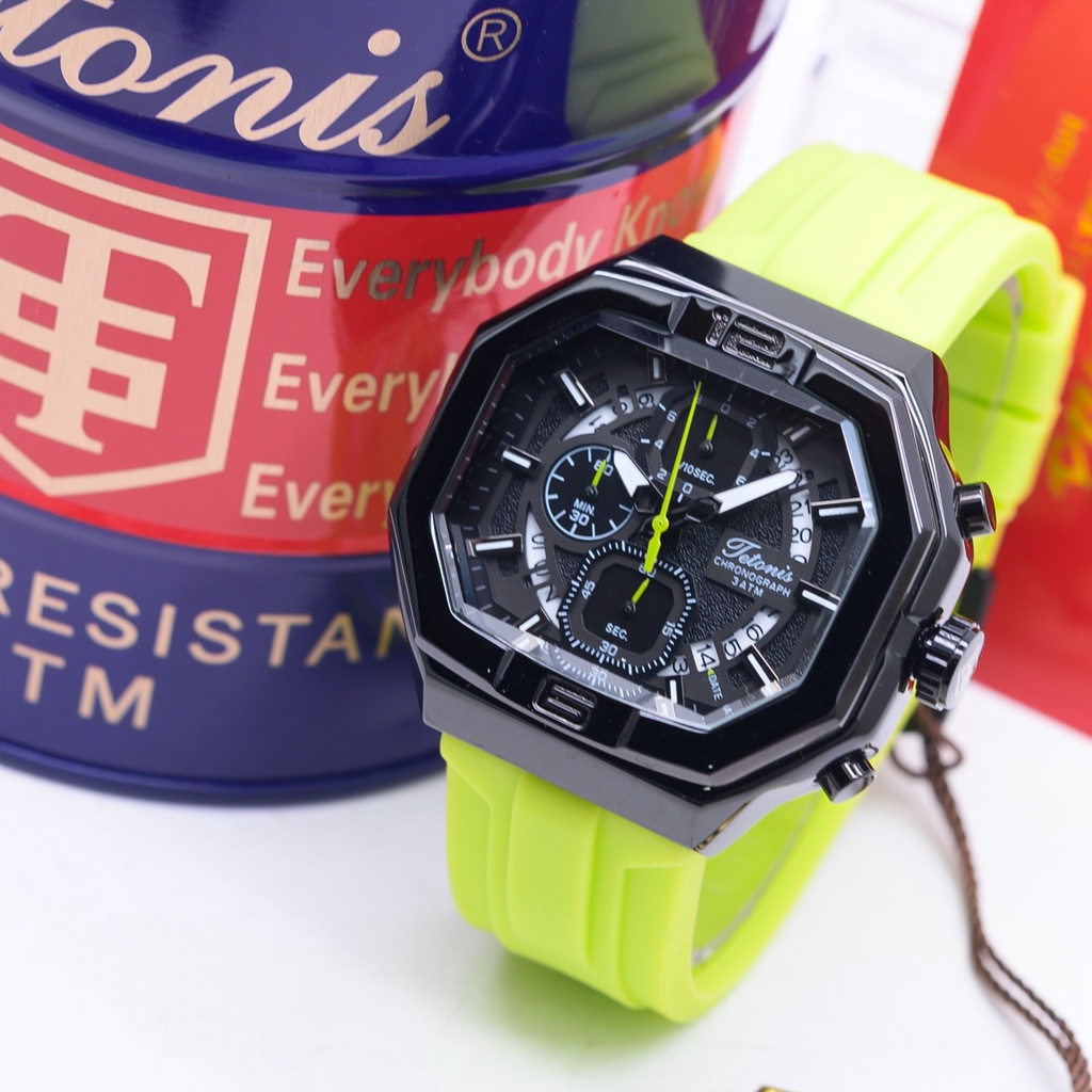 Jam tangan pria TETONIS Orginal japan fitur chrono & tanggal aktif model sporty free box kaleng orig