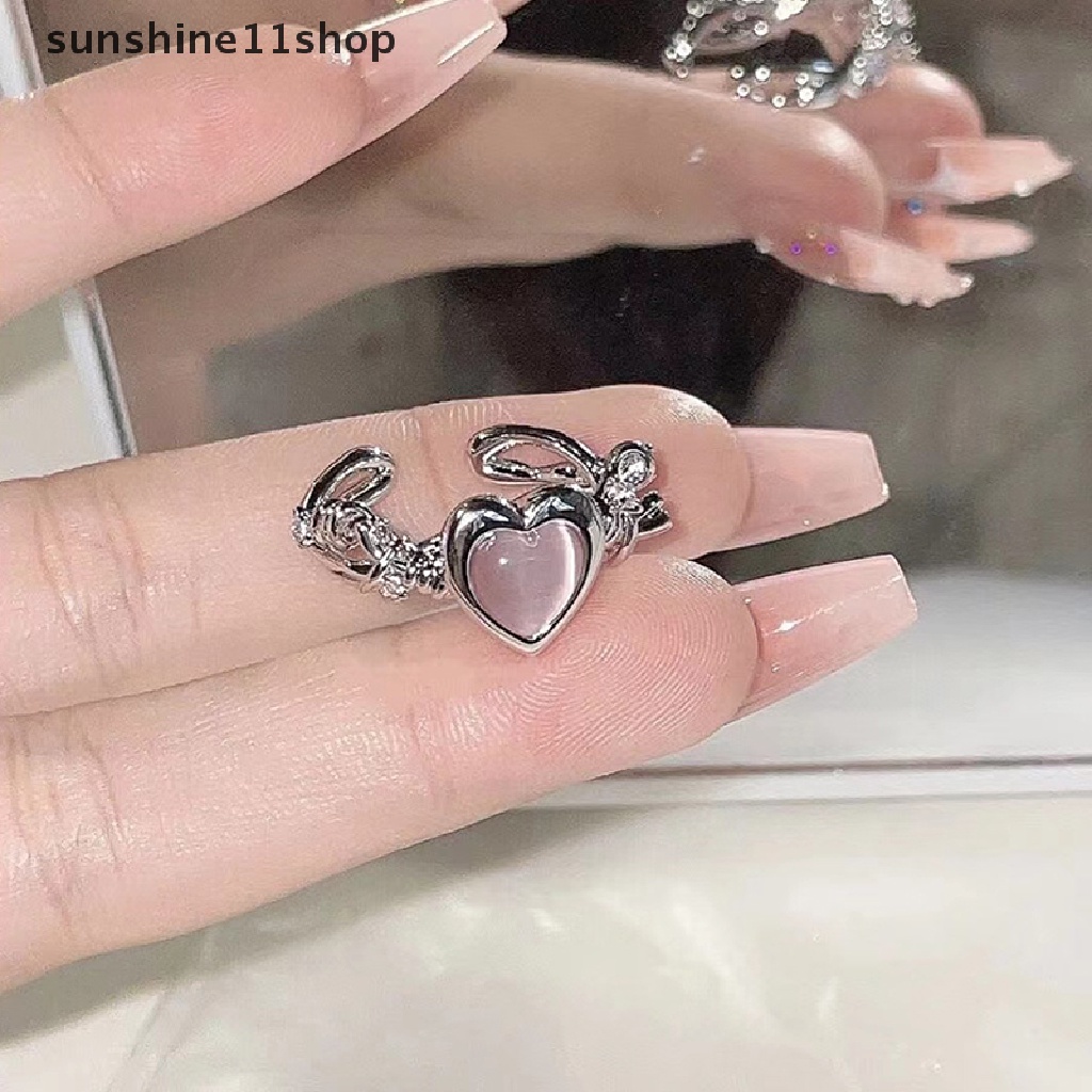 Sho Fashion Cincin Hati Cat Eye Peach Heart Adjustable Wanita Desain Premium Rings Hadiah Perhiasan Pesta Pernikahan N