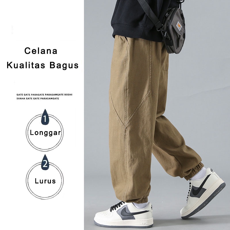 Celana Panjang Pria Kuning Celana Jogger Panjang Olahraga Jumbo Style Korea Celana Kulot Santai Pria Celana Joger Traning Kuning Elastis Pants Oversize