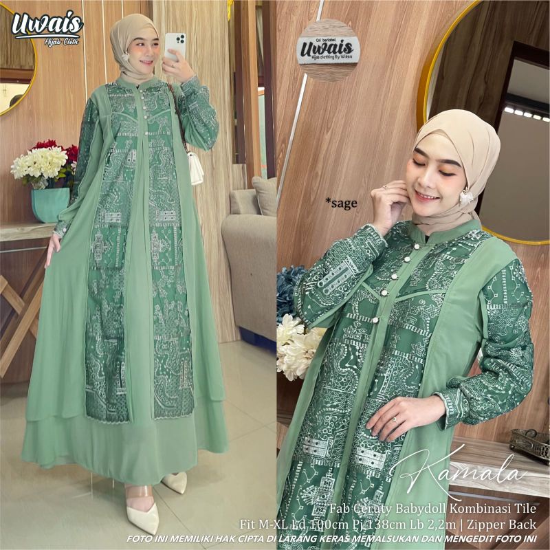KAMALA by UWAIS//gamis wanita fab. ceruty babydoll mix tile//dress maxy ld.100 pb. 138 lb. 2,2m//zip