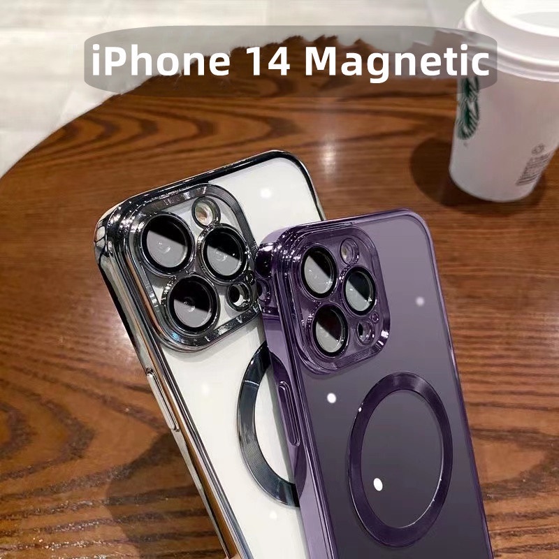 IPHONE Warna Baru Deep Purple Kompatibel Untuk Iphone14Mewah 6D plating Casing Ponsel Magnetik Kompatibel Untuk Iphone14 13 pro Max11 12 pro Max14 Plus 11 pro max Transparan Lembut Silikon