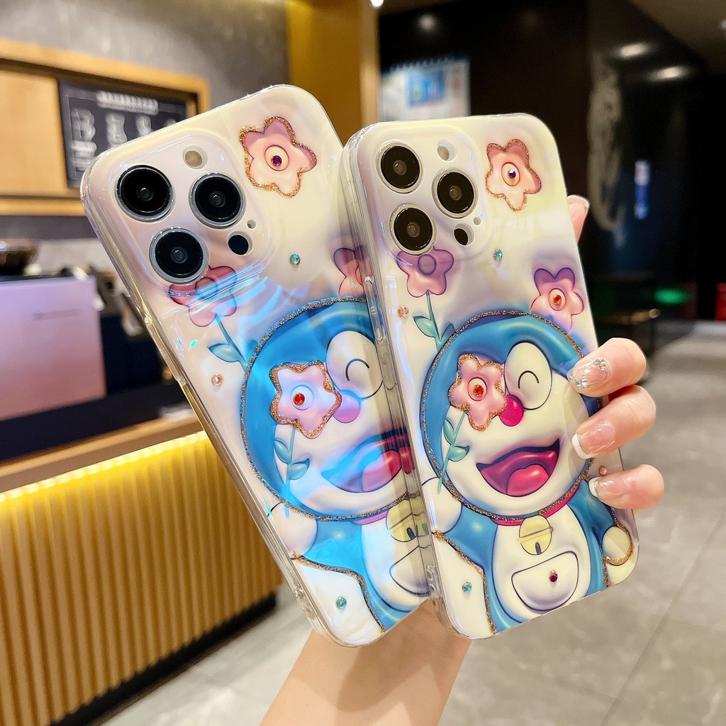 IPHONE Casing Ponsel Desain Bunga Kucing Biru Glossy Lucu Kompatibel Dengan Iphone12 13 14 11 Pro Max X Xs Max Xr Bgvbg