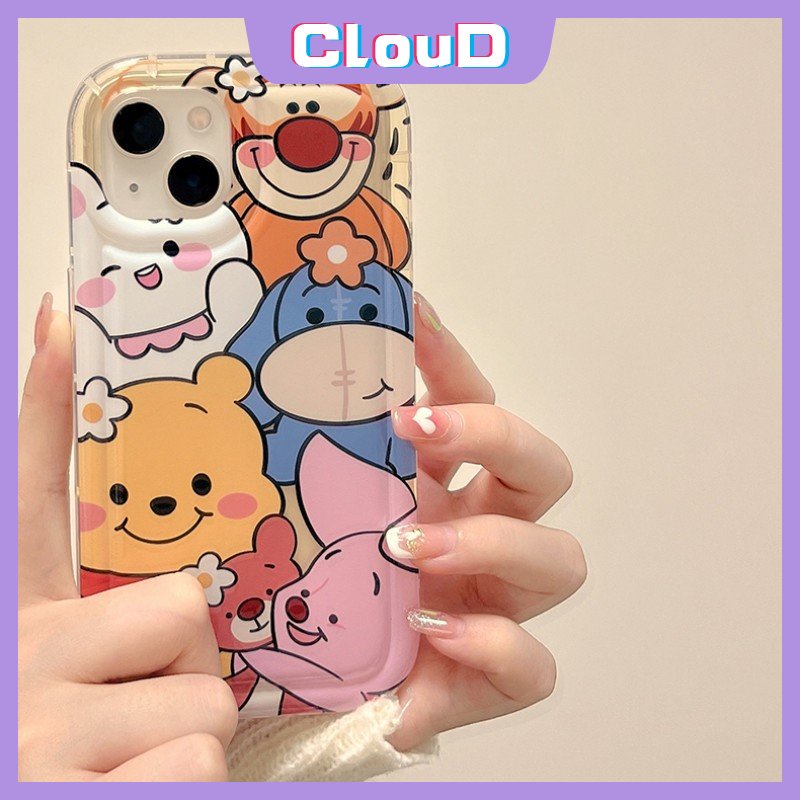 IPHONE Shockproof Airbag Kamera Pelindung Case Kompatibel Untuk Iphone7 6s 6 8 Plus XR 11 12 13 14 Pro Max X XS Max SE 2020 Kartun Lucu Winnie The Pooh Bear Lembut TPU Penutup Belakang