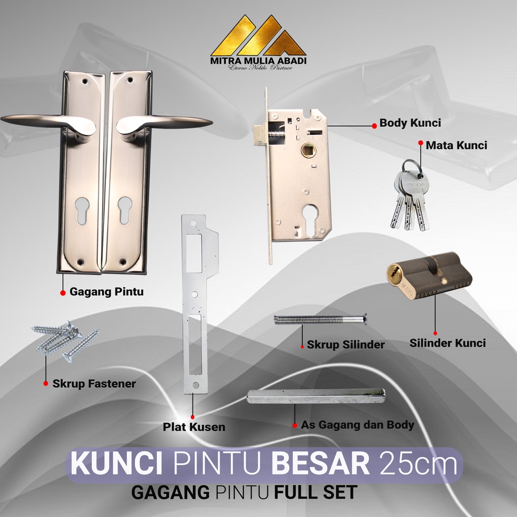 Kunci Pintu Besar 25cm Premium Stainless Steel Full Set Gagang Silinder