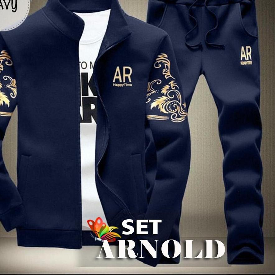 ➼ SET ARNOLD TRAINING | SETELAN PAKAIAN OLAHRAGA PRIA BABYTERRY TEBAL, SABLON FOIL EMAS, ADA SELETIN