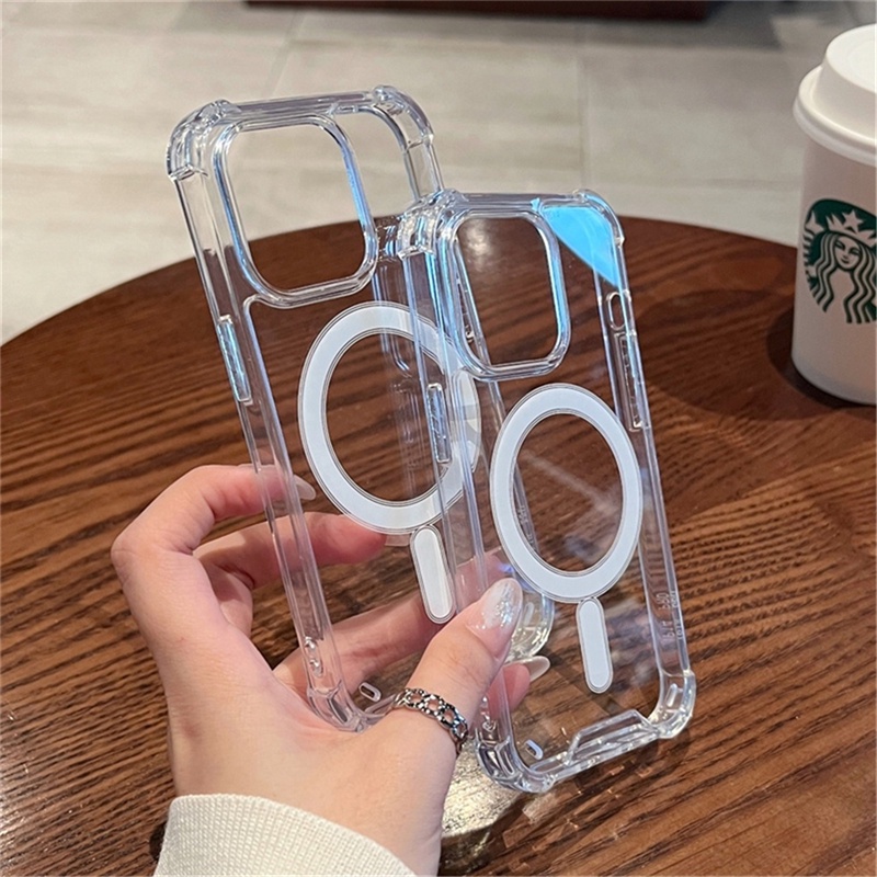 Casing Transparan Tahan Guncangan Mewah Untuk iPhone 14 Pro Max Case11 12 13 Pro Max Plus magnetic wireless charging bumper protection back cover