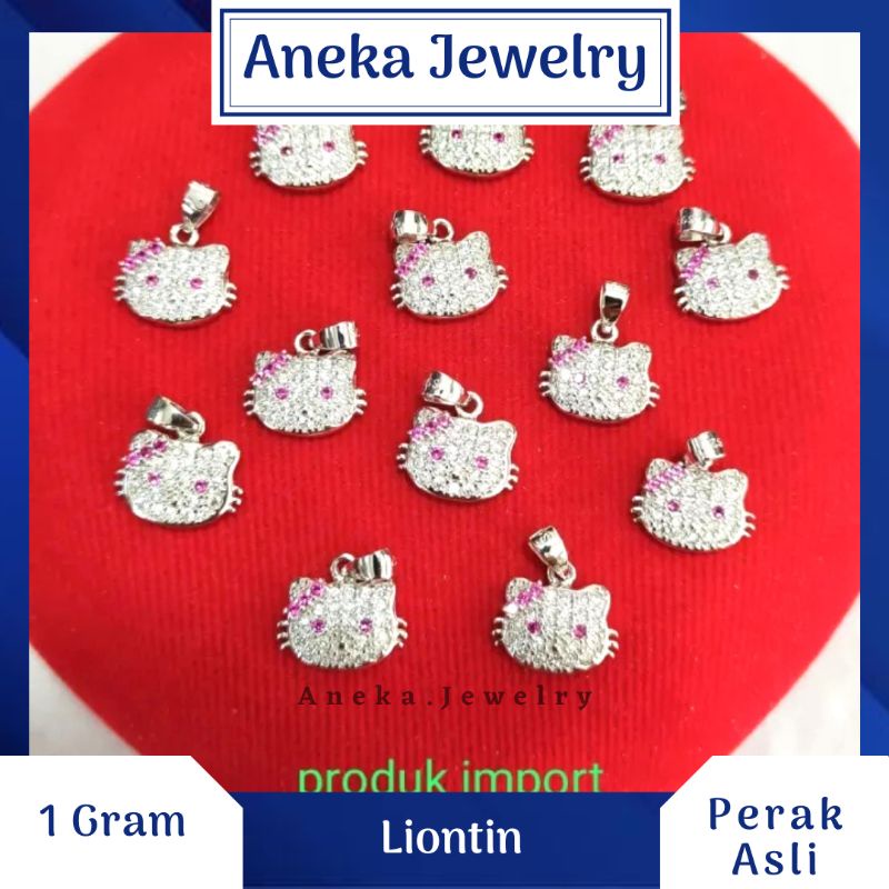 Liontin Hello Kitty Mata Full, Sepuh Emas Putih, Perak 925