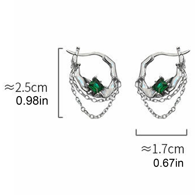 Emerald Zirconia Rantai Rumbai Thai Silver Ear Buckle Earrings Untuk Wanita Gadis Manis Fashion Retro Baru Perhiasan Hadiah Pesta