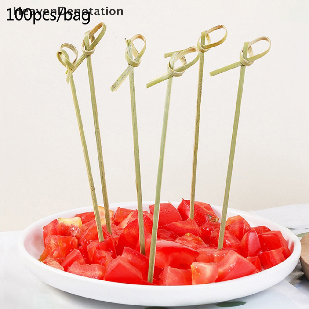 [HeavenDenotation] 100pcs / bag Party Disposable Tableware Cocktail Knotted Bamboo Pick Fruit Skewer HDV