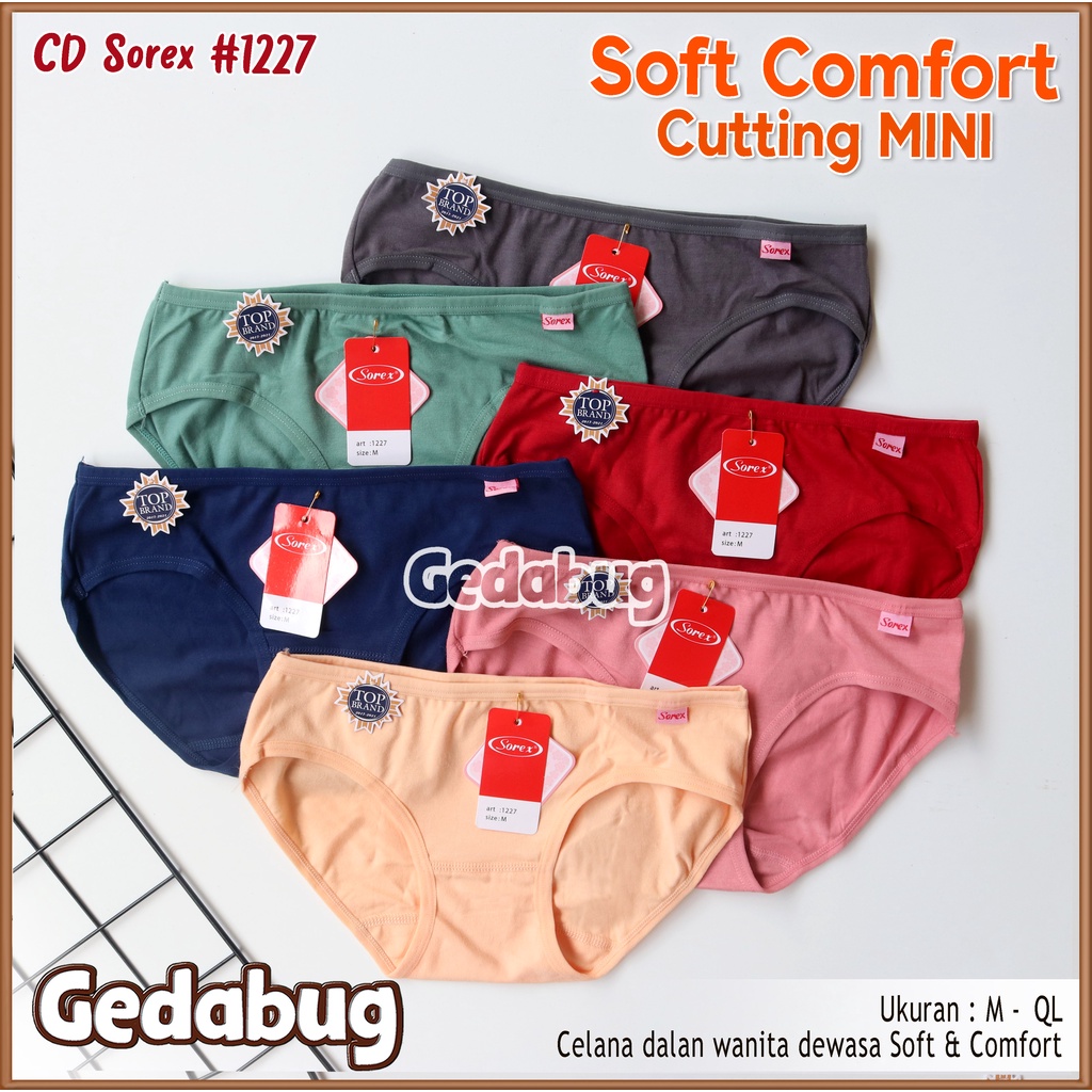 6 Pcs - CD Wanita Sorex 1227 Cutting Mini | Celana dalam wanita Super Soft Cassual | GEDABUG