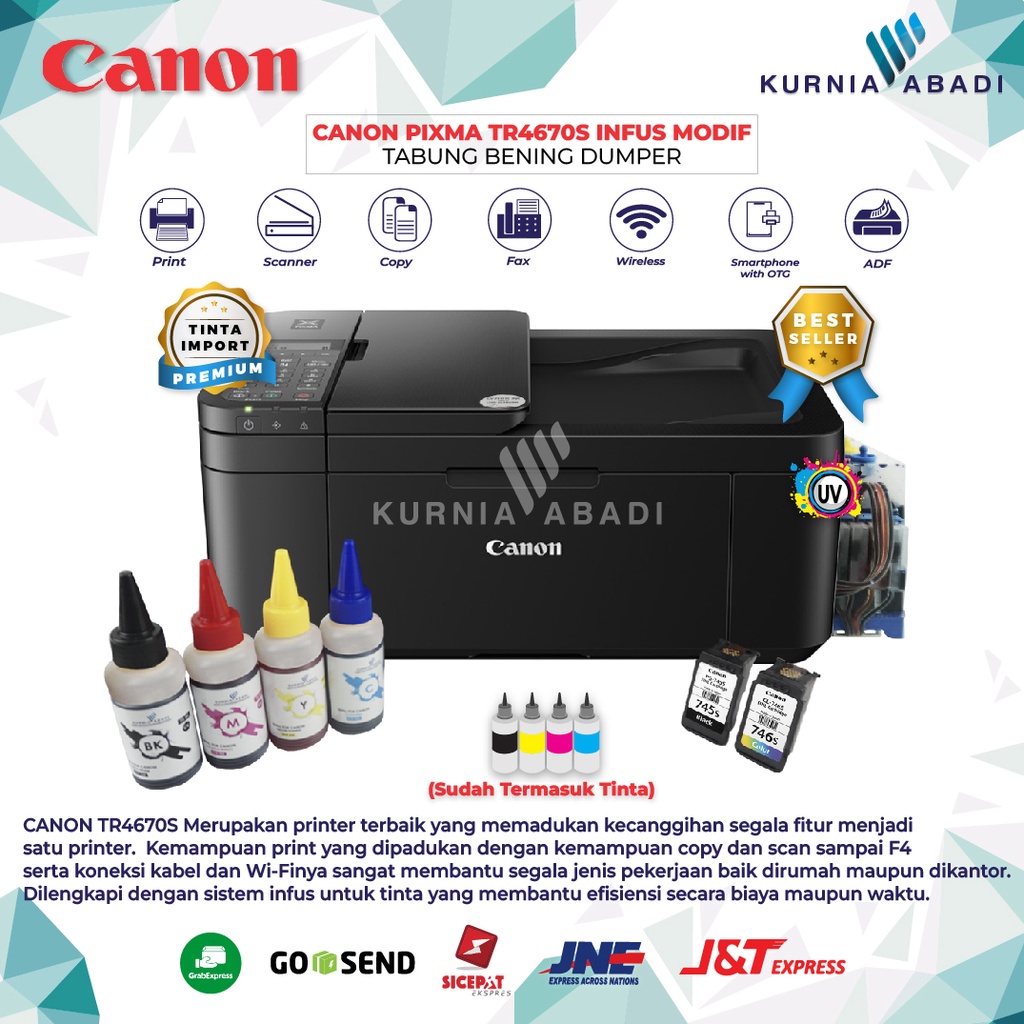 Printer Canon PIXMA TR4570S Infus Tabung Print Scan Copy Wifi Dumper