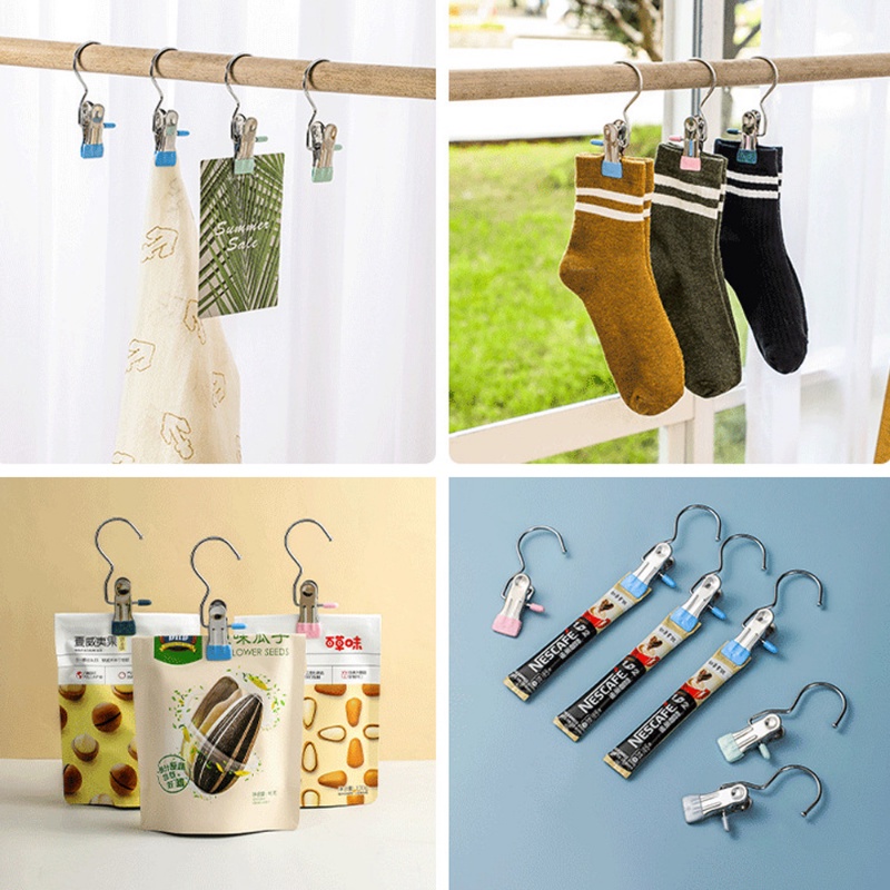 [Harga Grosir] Organizer Multifungsi Aksesoris File Meja Postcards Holder Topi Kaos Kaki Handuk Gantungan Pasak Stainless Steel Anti-slip Hook Clip Snack Bag Sealed Clamp