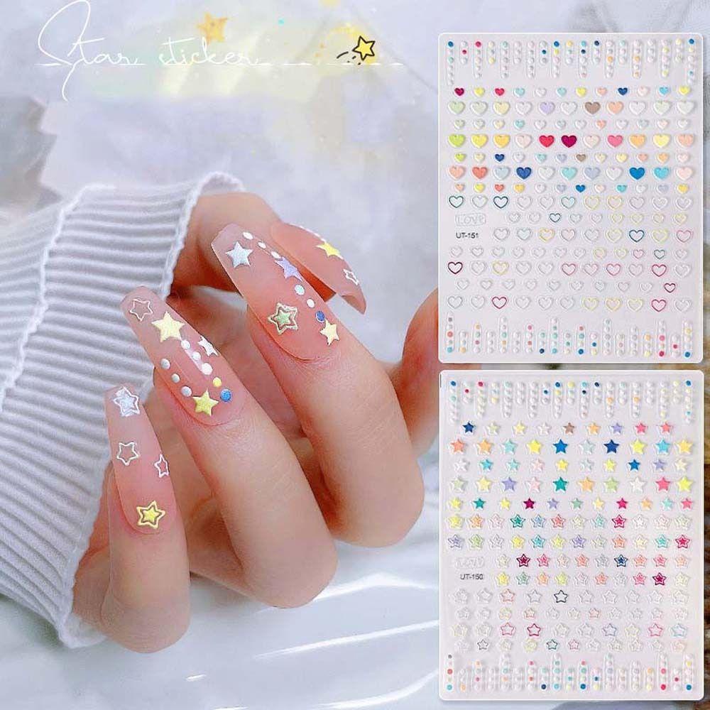 Mxbeauty Hati Stiker Kuku Wanita Relief Dot Titik Cinta Hati Perekat Diri Bintang Berujung Lima Dekorasi Nail Art