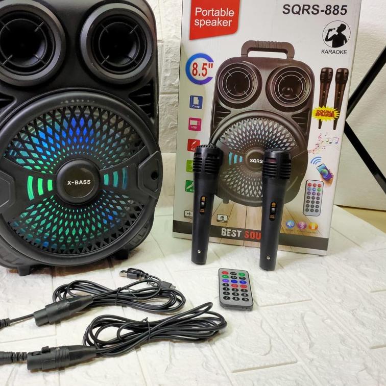 ✮ COD Speaker Bluetooth Karaoke SQRS  8.5 Inch Bonus 2 Mic Kabel/Salon Karaoke 2 Mik/Salon Bluetooth
