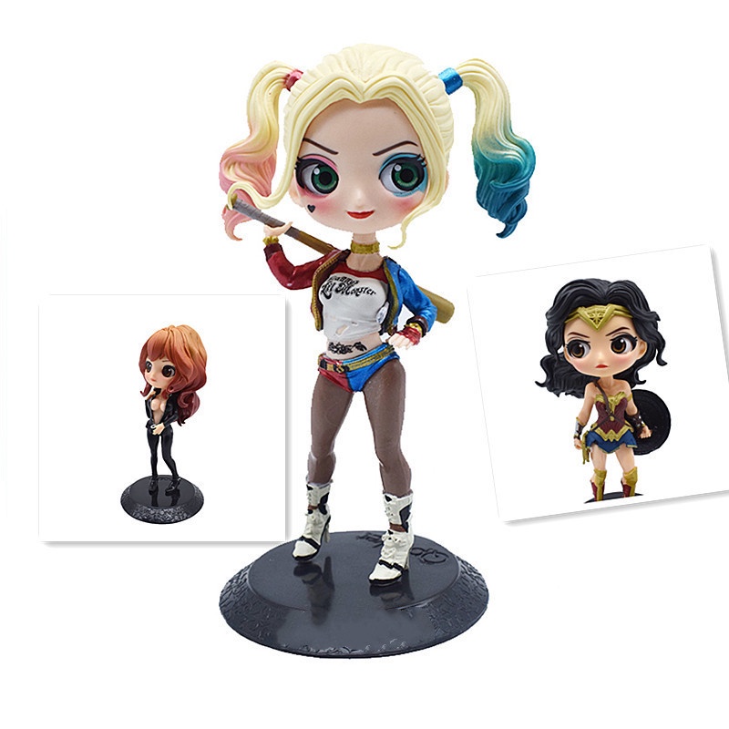 1pcs Anime Wonder Woman Harley Quinn Angka Boneka PVC Mata Besar Model Princess Dekorasi Kue Mainan Untuk Anak Perempuan