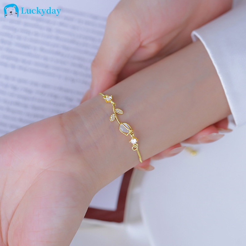 YEEZII Gelang Permata Tulip Gelang Rantai Gold Pull Adjustable Untuk Aksesoris Perhiasan Wanita