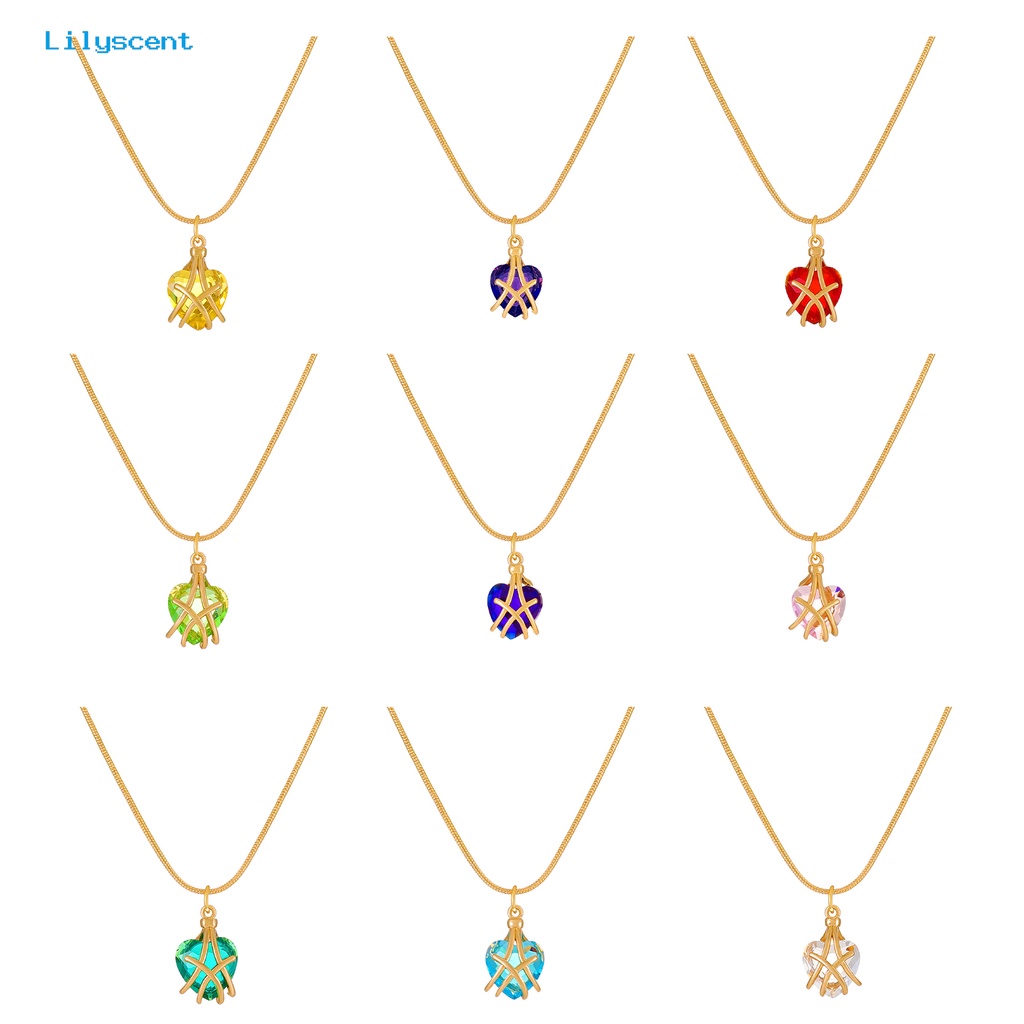 [LS] Bright Luster Adjustable Indah Wanita Kalung Geometri Bentuk Hati Bersinar Permata Imitasi Liontin Kalung Perhiasan Aksesoris