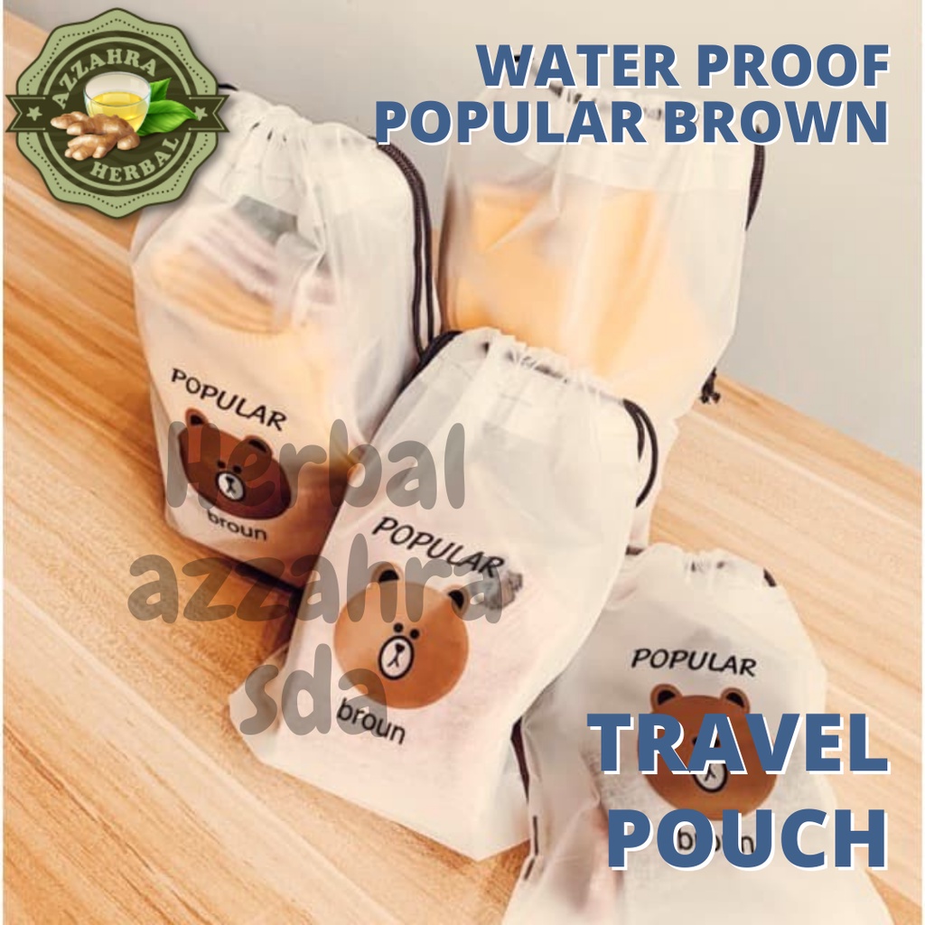 Tas Travel Pouch Brown Small Tas Kosmetik Plastik Serut Waterproof Serbaguna Multifungsi