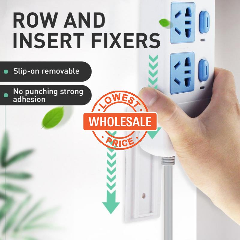 [Harga Grosir] [Unggulan] Plug-in Row Socket Fixer Tempel Dinding Wall Hook Socket Tempat Penyimpanan Kabel Kawat Organizer Self-adhesive Power Strip Holder Rak Dinding Multifungsi