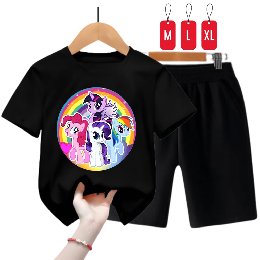 Hzl_outfit Setelan Baju Anak Perempuan Little Pony Rainbow M,L,XL