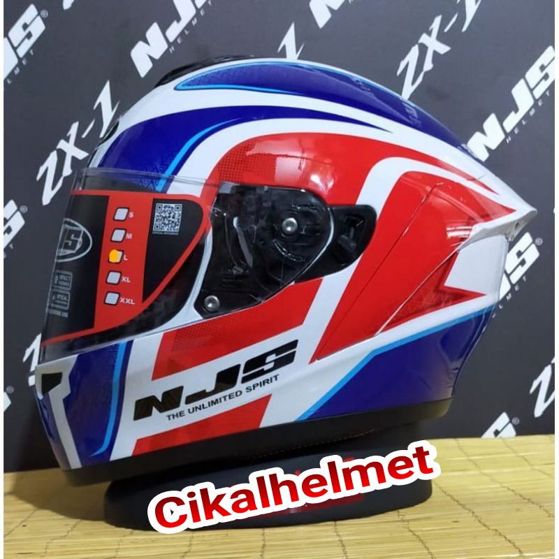 HELM NJS ZX-1 MOTIF TRICOLOR WHITE RED BLUE NJS ZX-1 ORIGINAL TERMURAH