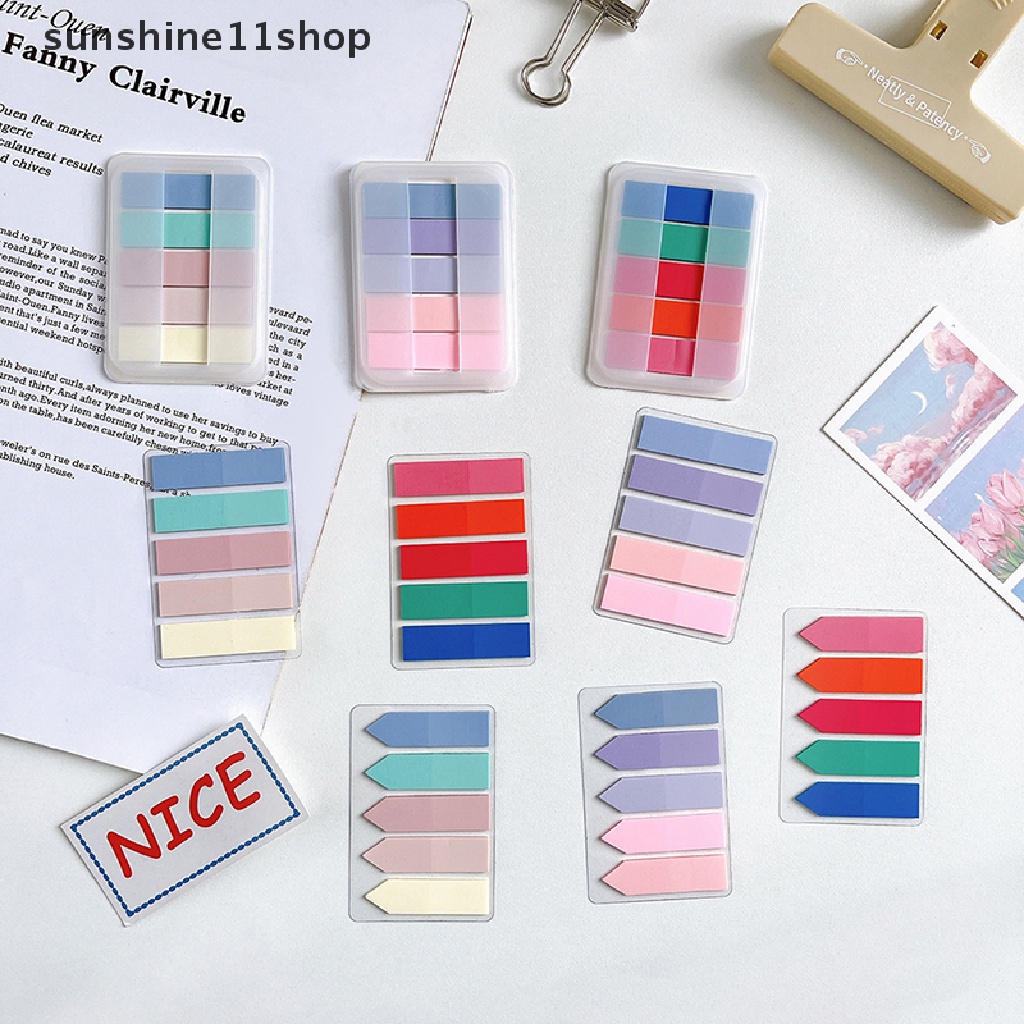 Sho 1Set Vintage Morandi Warna Transparan Sticky Notes Paster Stiker Kreatif PET Notepad Indeks Bendera Titik Kunci Label Bookmark Alat Tulis N