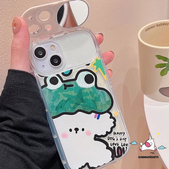 IPHONE Casing Ponsel Cermin Kompatibel Untuk Iphone11 14 13 12 Pro Max7 8 14 Plus XR X XS MAX SE 7plus Kartun Hewan Beruang Lucu Kodok Kelinci Anjing Kreatif Flip Make Up Cermin Lembut TPU Cover