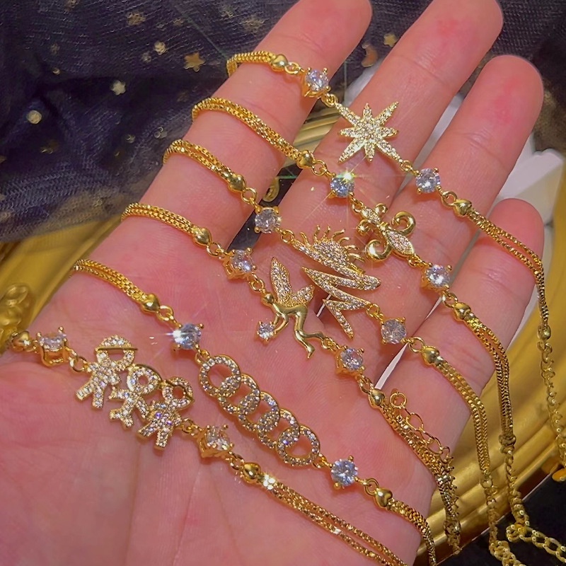 Goldkingdom Perhiasan Fashion Emas Asli Kadar 375Bangkok Aksesoris Ready Stock Gelang Wanita Bertatahkan Berlian Bintang Awn Gilt Bersinar Terang