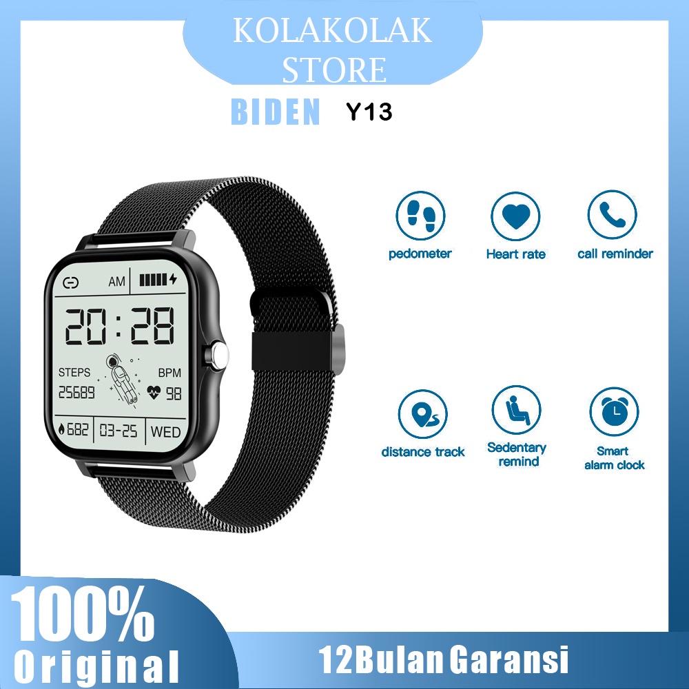 BIDEN Smart Watch Y13 Olahraga Santai IP67 Anti Air  Pemantauan Denyut Jantung  Tali Jala（Gratis Tali Silikon） Olahraga Jam Tangan