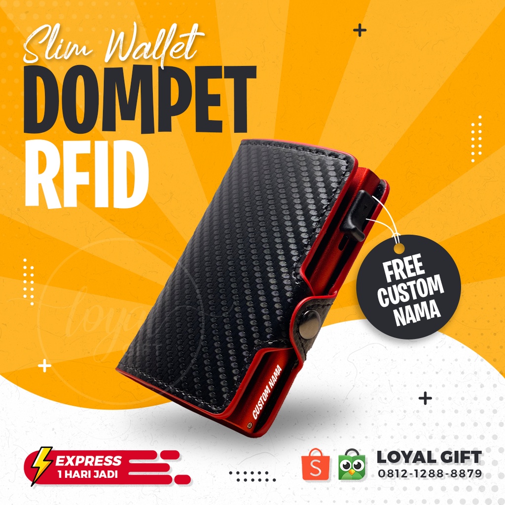 Dompet Kartu RFID Carbon Asli Red (Side) - GARANSI GANTI BARU