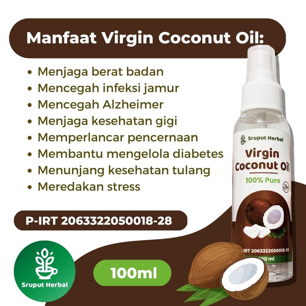 100ml Virgin Coconut Oil VCO Premium - Minyak Kelapa Murni 100% | Minyak Kelapa Diet Original Tanpa Campuran Minyak Kelentik Minyak Klenthik Minyak Klentik