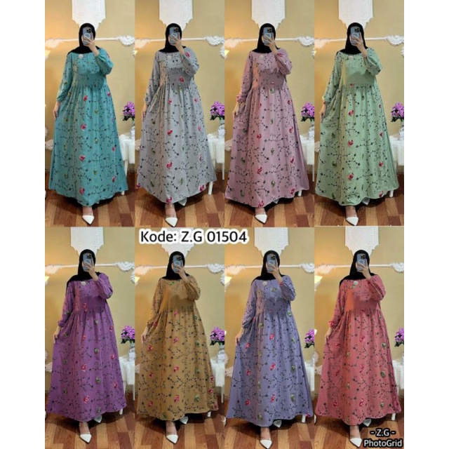 Gamis crinkle motif timbul | gamis busui dewasa
