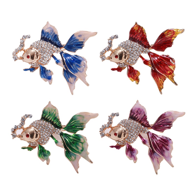 Bros Ikan Emas Baru Untuk Wanita Hewan Lucu Berlian Imitasi Desain Pin Enamel Perhiasan Hadiah Aksesoris Vintage
