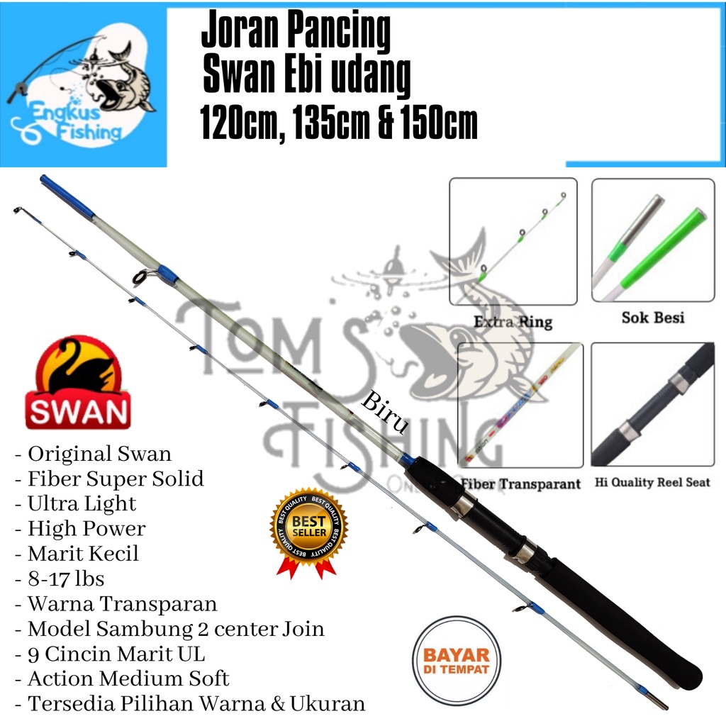 Joran Pancing Udang Swan Ebi Transparan 9 Marit (120cm-150cm) Fiber Solid Lentur Murah - Engkus Fishing