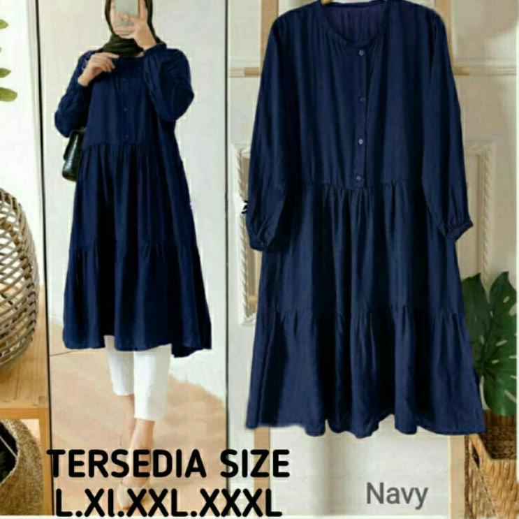 Terlaris Baju Atasan Tunik Polos Jumbo Ld 120-130 wiza Muslim Terbaru Atasan Kemeja Polos Rayon Prem