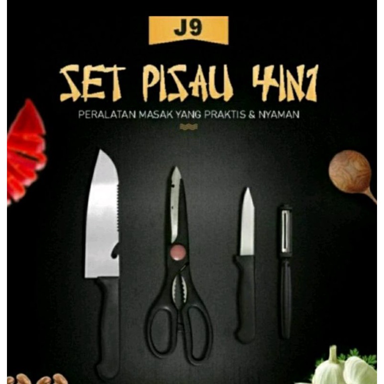 Set Pisau Dapur 4 in 1 Set Pisau Gunting Dapur Import