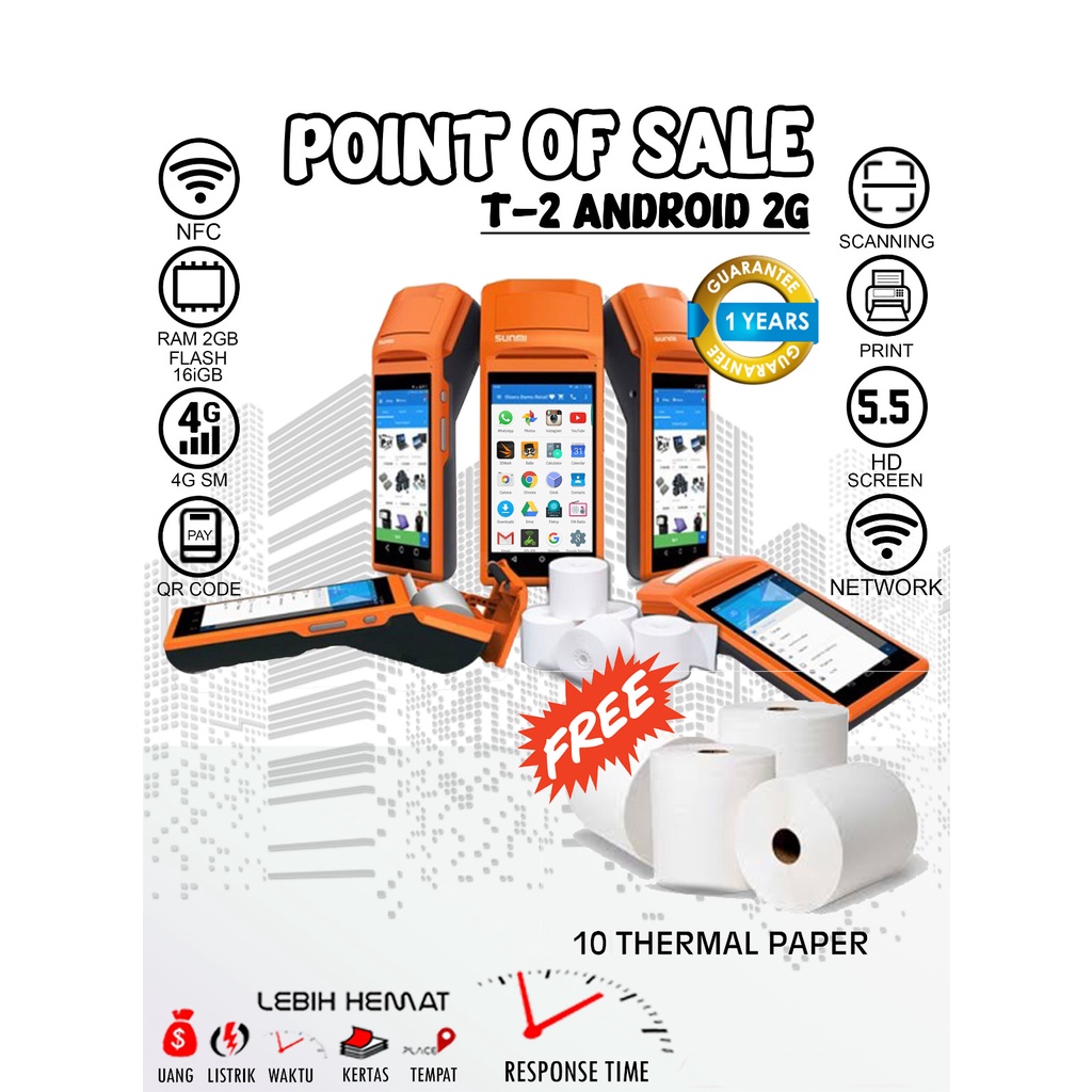 Mesin Kasir Portable Sunmi T-2 NFC