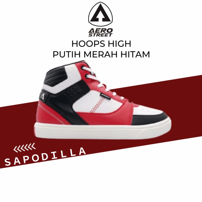 Sepatu aerostreet hoops high putih merah hitam sneakers casual pria