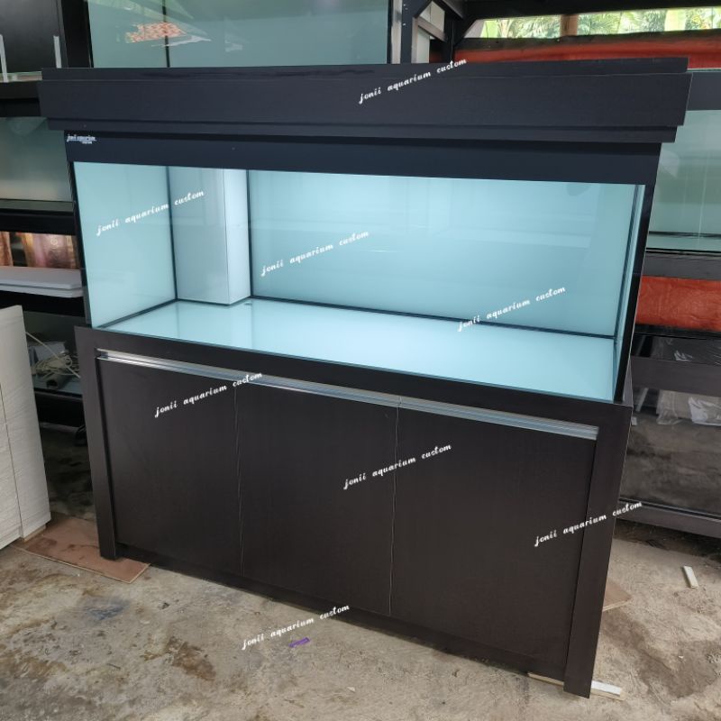 aquarium kabinet 150x60x60 12/10mm full stiker white ful set tinggal masuk ikan saja