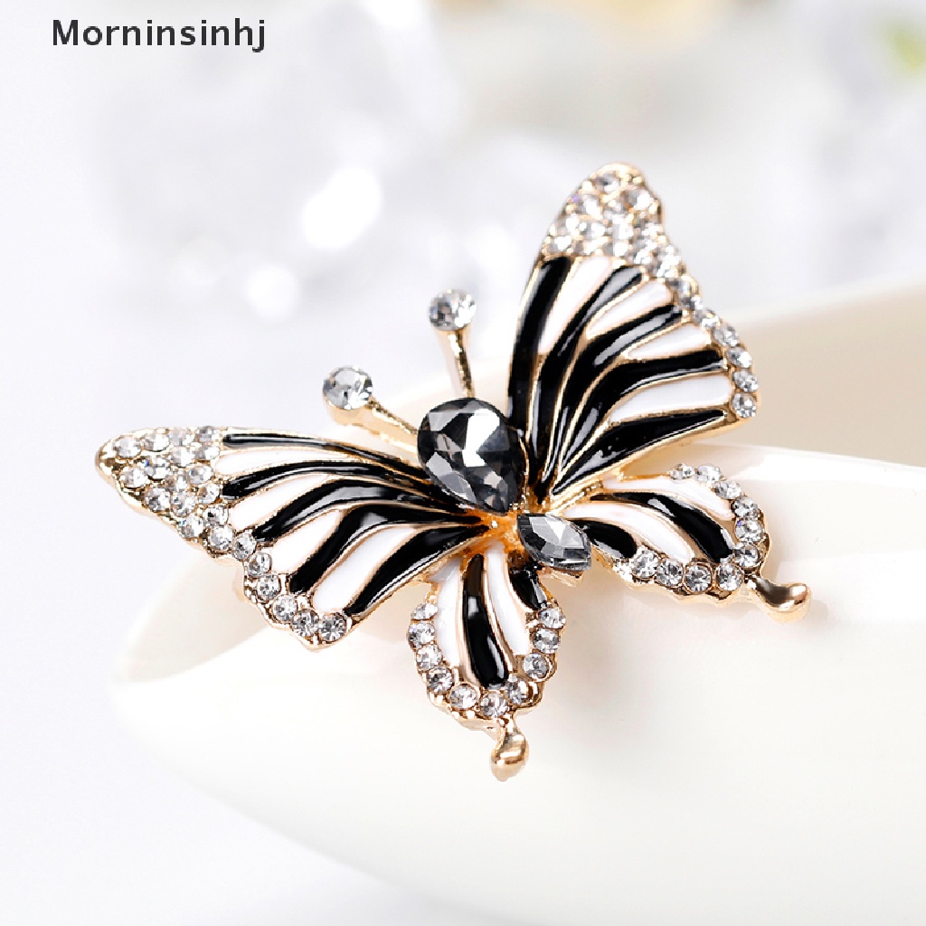 Mornin Fashion Hitam Kupu-Kupu Bros Butterfly Kristal Bros Aksesoris Elegan Pin id