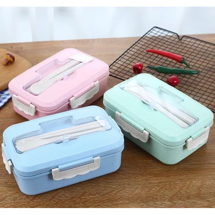 LUNCHBOX BENTO SET 0228 KOTAK MAKAN ANAK 2 SEKAT ANTI TUMPAH 1100ml - YS Shop