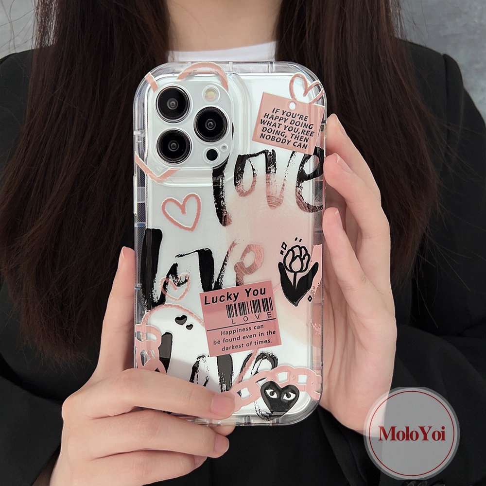 IPHONE Casing Kompatibel Untuk Iphone14 13 11 12 Pro MAX 7plus 8plus 6 6S 7 8 Plus XR X XS MAX Love HeartCartoon Graffiti Comme des Garcons Label Bunga Shockproof Soft Airbag Clear Cover