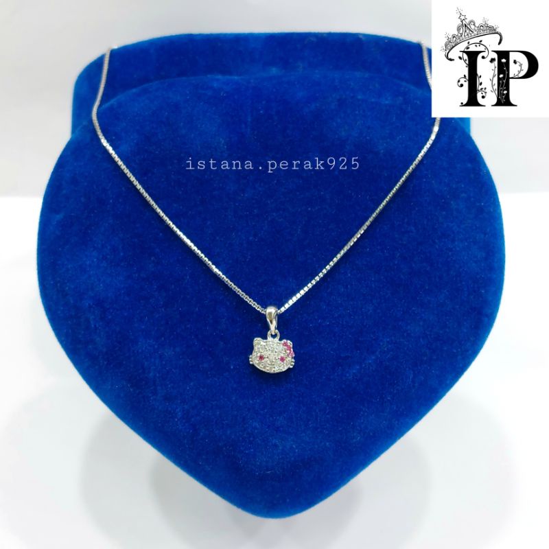 SET KALUNG ANAK PERAK ASLI SILVER 925 LAPIS EMAS PUTIH - MODEL LIONTIN HELLOKITTY - PERHIASAN PERAK 
