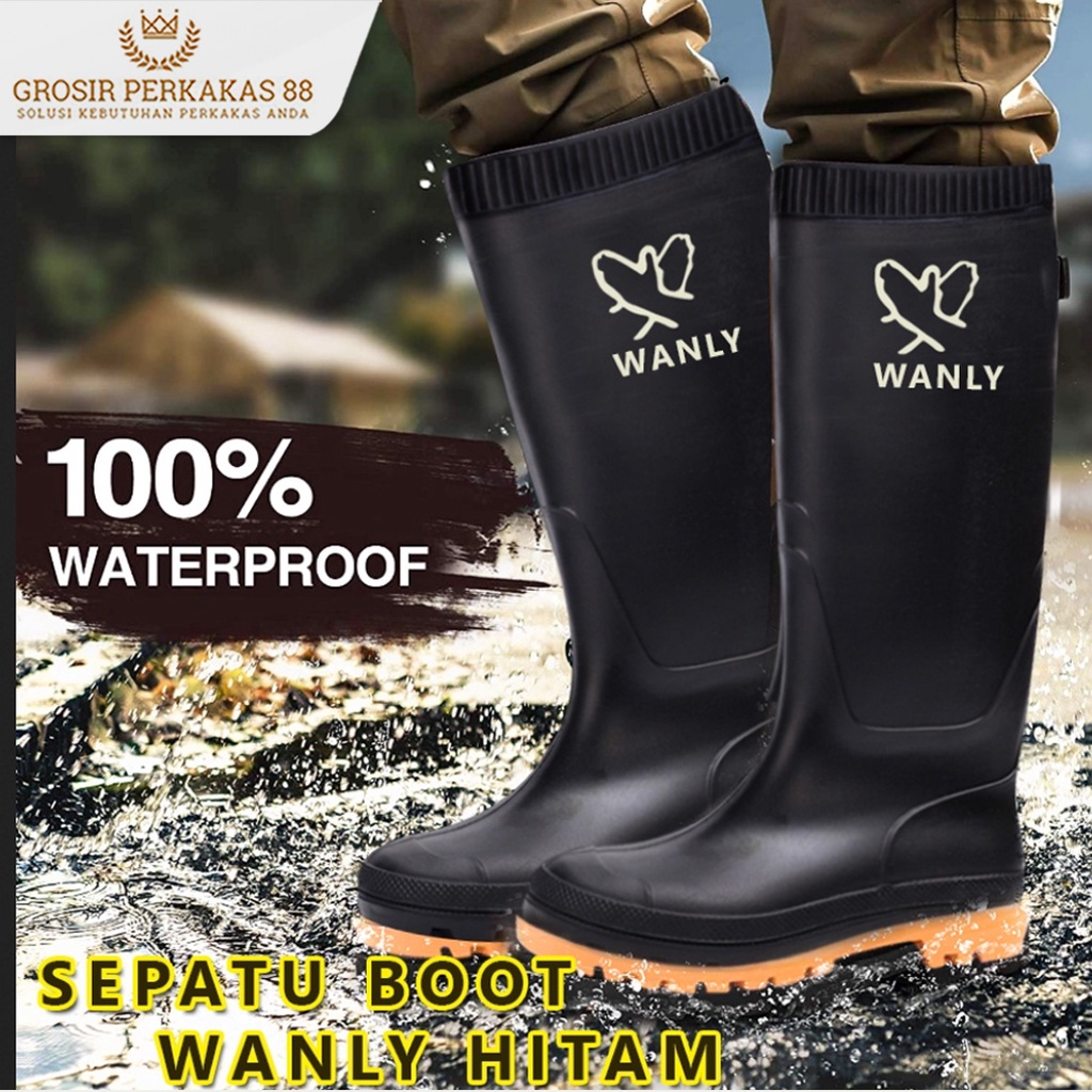 Sepatu Boots Karet Boot Hitam Pria Sepatu Boot Panjang Kerja Proyek Safety